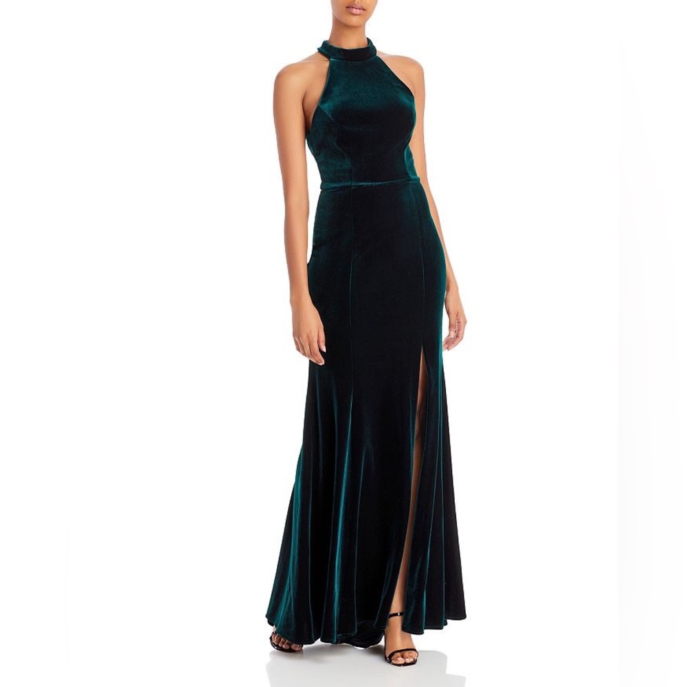 Aqua halter neck open back long sleeve maxi dress